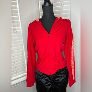 Vibrant Red Hoodie with Animal Print Details